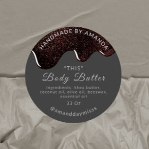 Body Butter Drips Product Packaging Coffee Gray Classic Round Sticker