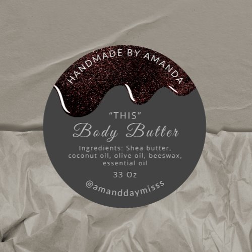 Body Butter Drips Product Packaging Coffee Gray Classic Round Sticker