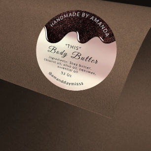 Body Butter Drips Product Packaging Coffee Rose Classic Round Sticker