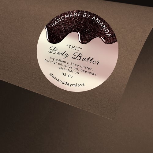 Body Butter Drips Product Packaging Coffee Rose Classic Round Sticker