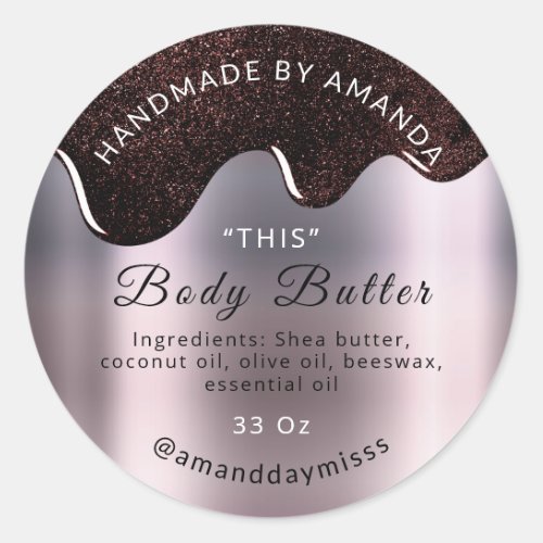 Body Butter Drips Product Packaging Gray Chocolate Classic Round Sticker