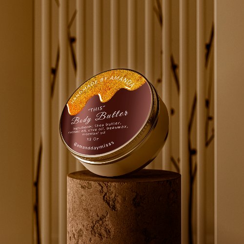 Body Butter Drips Product Packaging Honey Brown Classic Round Sticker