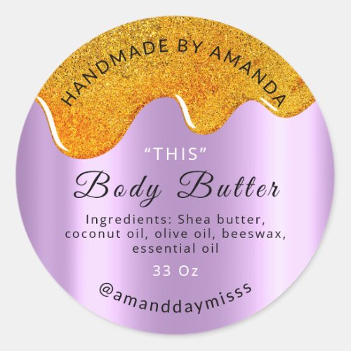 Body Butter Drips Product Packaging Honey Purple Classic Round Sticker