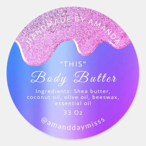 Body Butter Drips Product Packaging Pink Purple Classic Round Sticker