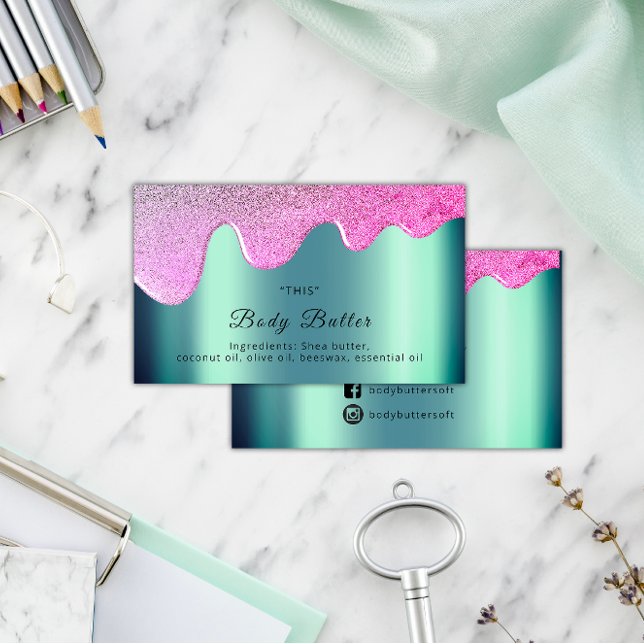 Body Butter Drips Product Packaging Pink Social Business Card (Body Butter Drips Product Packaging Pink Social Business Card)