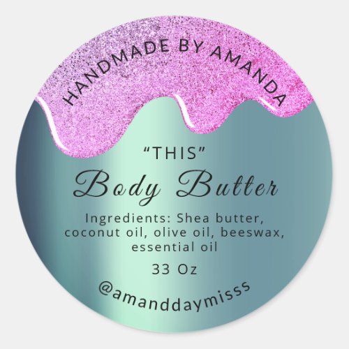 Body Butter Drips Product Packaging Pink Teal Classic Round Sticker