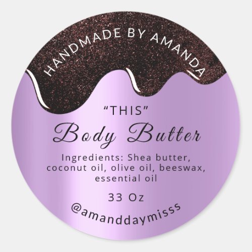 Body Butter Drips Product Packaging Purple Lavende Classic Round Sticker