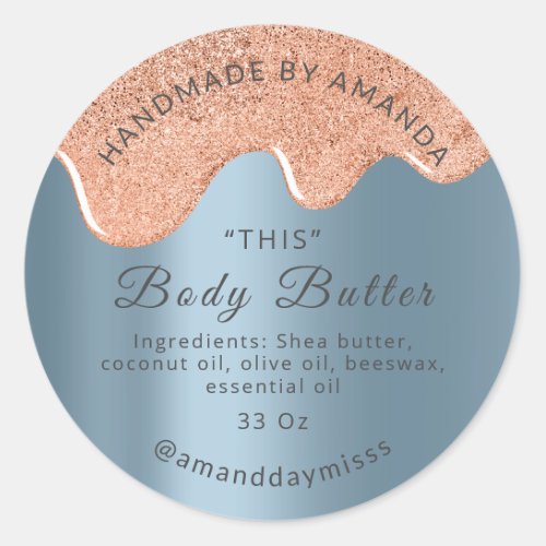 Body Butter Drips Product Packaging Rose Blue Classic Round Sticker