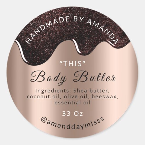 Body Butter Drips Product Packaging Rose Blush Classic Round Sticker