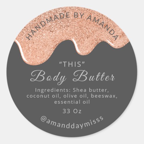 Body Butter Drips Product Packaging Rose Gray Classic Round Sticker