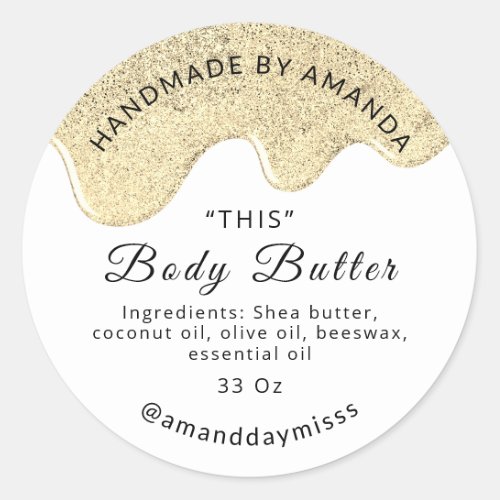 Body Butter Drips Product Packaging White Gold  Classic Round Sticker