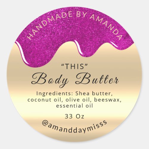 Body Butter Drips Product Pink Packaging Gold Classic Round Sticker