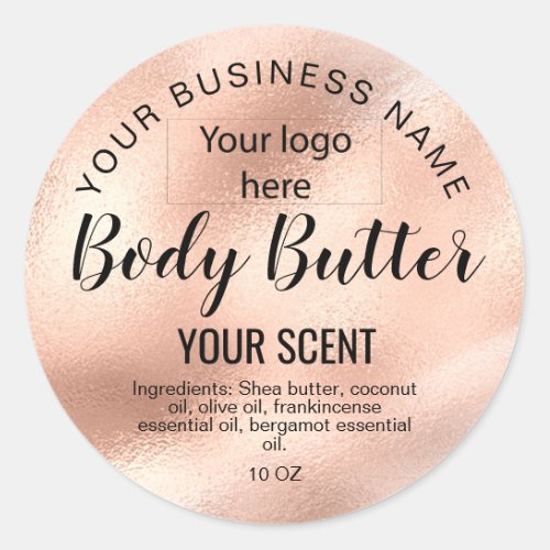 body butter gold blush pink add your logo classic round sticker