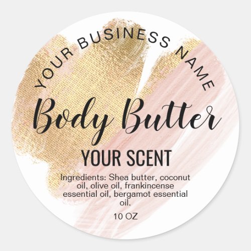 body butter gold blush pink classic round sticker