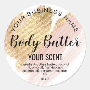 body butter gold blush pink classic round sticker