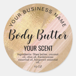 body butter gold blush pink classic round sticker