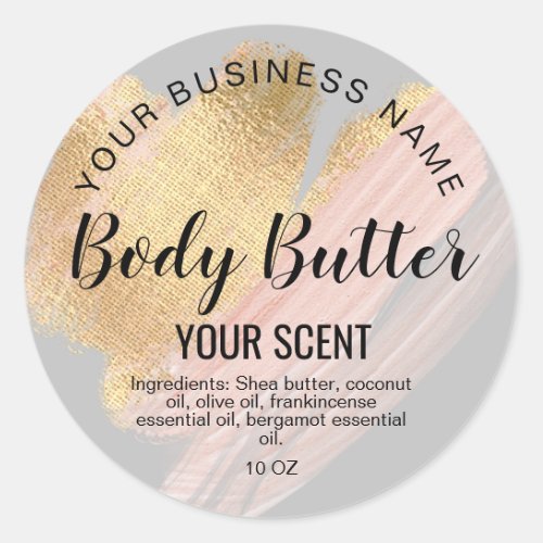 body butter gold blush pink classic round sticker