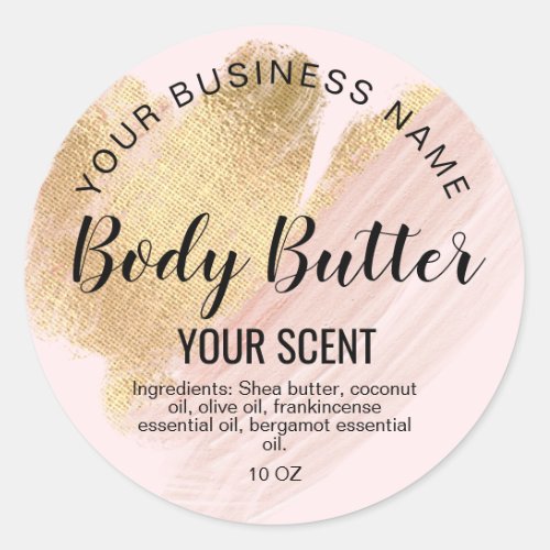 body butter gold blush pink classic round sticker