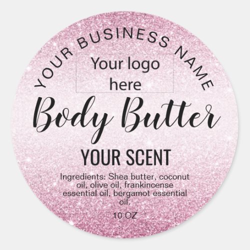 body butter gold  pink glitter  add your logo classic round sticker