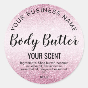 body butter gold pink glitter classic round sticker