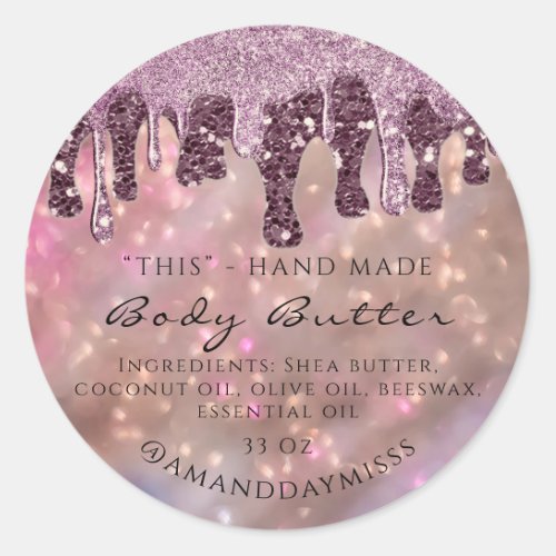 Body Butter Handmade Packaging Drips Glitter Skinn Classic Round Sticker
