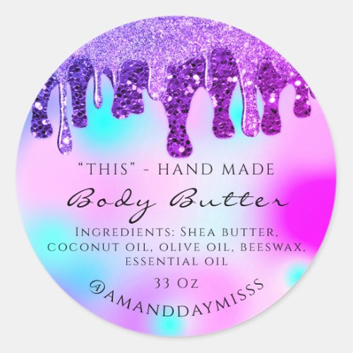 Body Butter Handmade Packaging Glitter Drip Pink Classic Round Sticker
