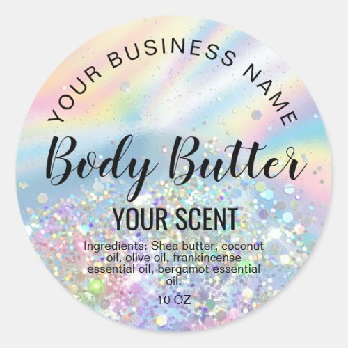 body butter  holograph foil add your logo classic round sticker
