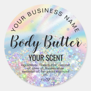 body butter holograph foil add your logo classic round sticker