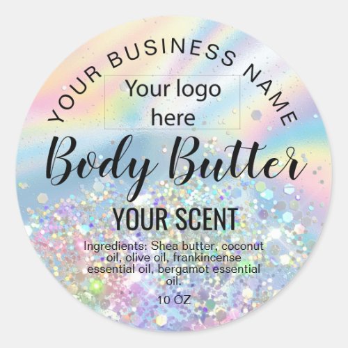 body butter  holograph foil add your logo classic round sticker