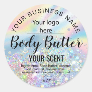 body butter holograph foil add your logo classic round sticker