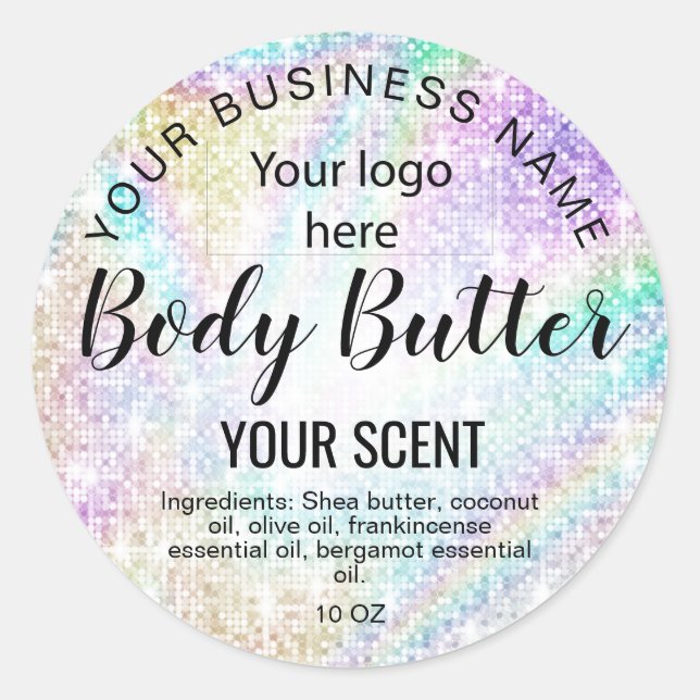 body butter HOLOGRAPHIC add your logo Classic Round Sticker (Front)
