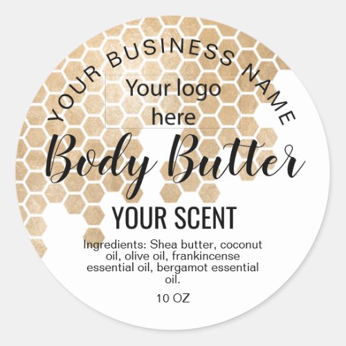 body butter honeycomb bee add your logo classic round sticker