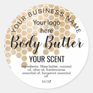 body butter honeycomb bee add your logo classic round sticker