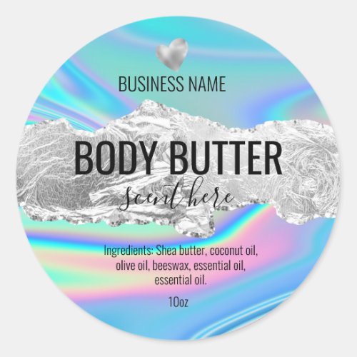 body butter iridescent holograph product label