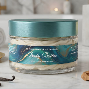 Body Butter Jar Label - Teal Blue & Gold Marble