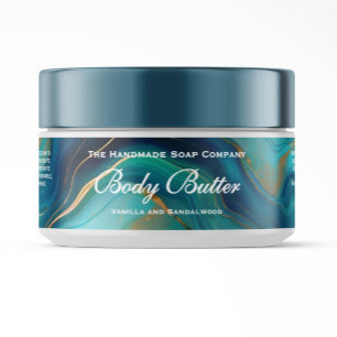 Body Butter Jar Label - Teal Blue & Gold Marble