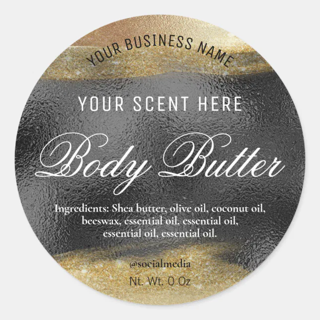 Body Butter Labels Black With Gold Ink | Zazzle