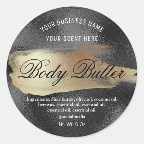 Body Butter Labels Black With Gold Ink