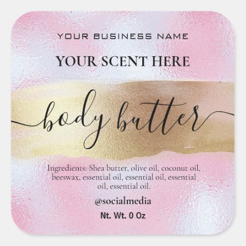 Body Butter Labels In Gold And Holographic Pink