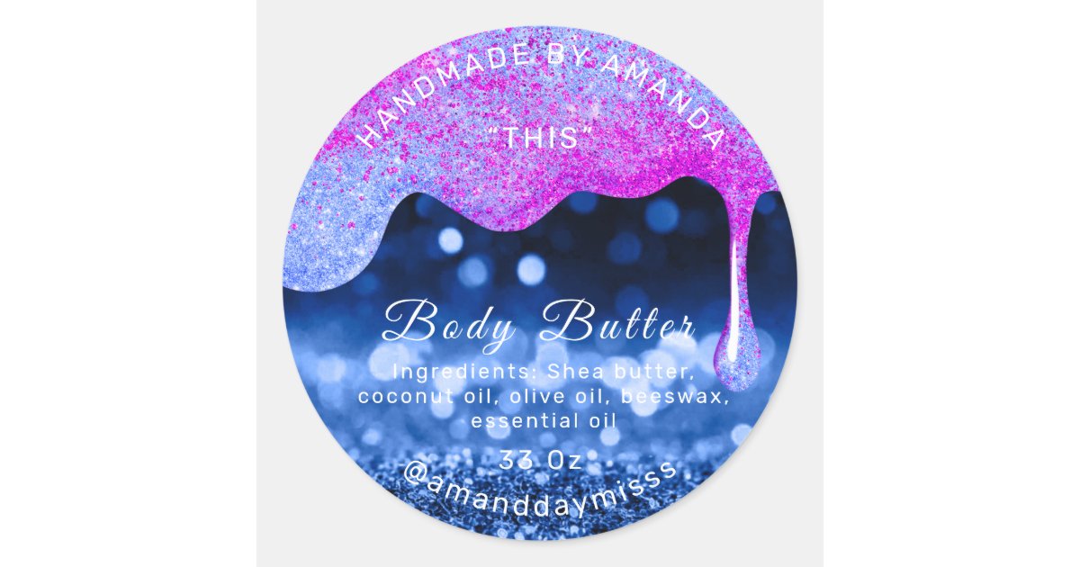 Body Butter Packaging Blue Drips Cosmetics Scrub Classic Round Sticker Zazzle