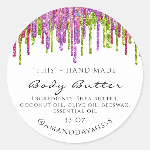 Body Butter Packaging Cosmetics Holographic Drips Classic Round Sticker