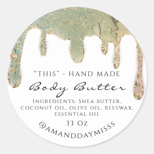 Body Butter Packaging Cosmetics Mint Green Gold Classic Round Sticker