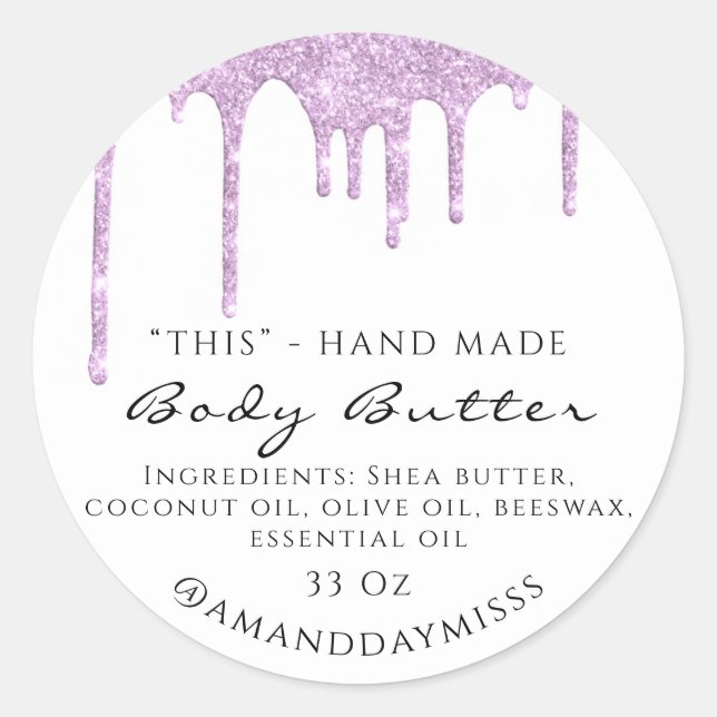 Body Butter Packaging Cosmetics Pink Glitter White Classic Round Sticker (Front)