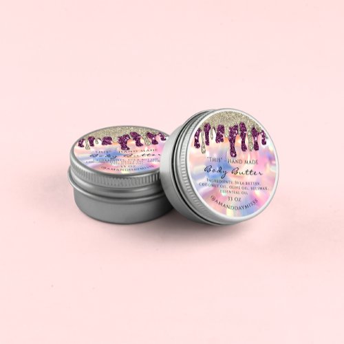 Body Butter Packaging Glitter Drip Gold Holograph Classic Round Sticker