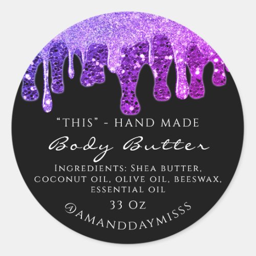 Body Butter Packaging Glitter Drip Purple Pink Classic Round Sticker
