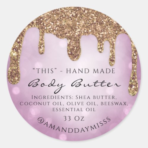 Body Butter Packaging  Glitter Gold Drips Honey Classic Round Sticker