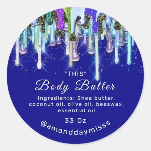Body Butter Packaging Online Beauty Blue Navy Aqua Classic Round Sticker