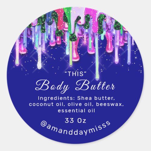 Body Butter Packaging Online Beauty Blue Navy Pink Classic Round Sticker