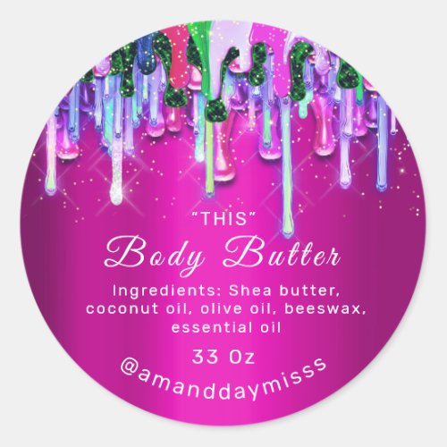 Body Butter Packaging Online Beauty Drip Fuchsia Classic Round Sticker