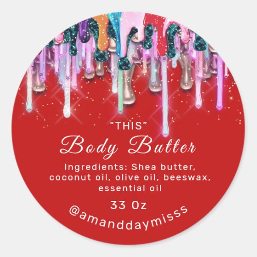 Body Butter Packaging Online Beauty Drips Red  Classic Round Sticker